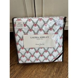 Laura Ashley Full Cotton Flannel Sheet Set Red Bows Lattice Holiday BNIB